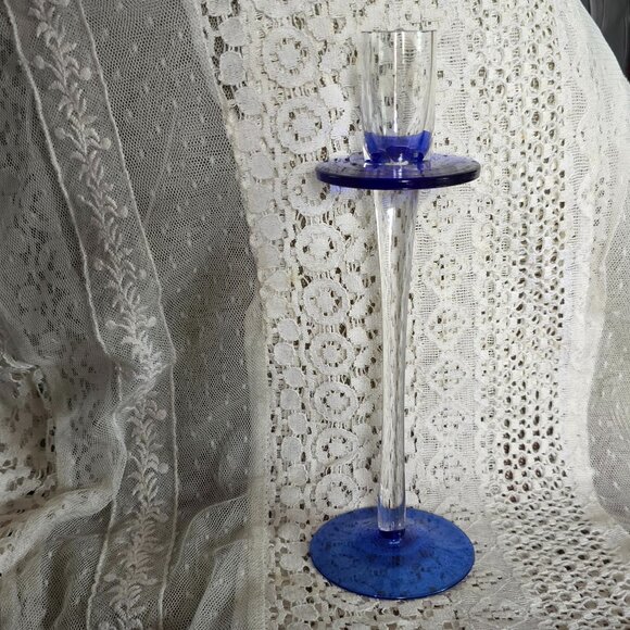 VINTAGE 90's DAYTON HUDSON Cobalt Blue Crystal Retro Candle Holder - Picture 1 of 11